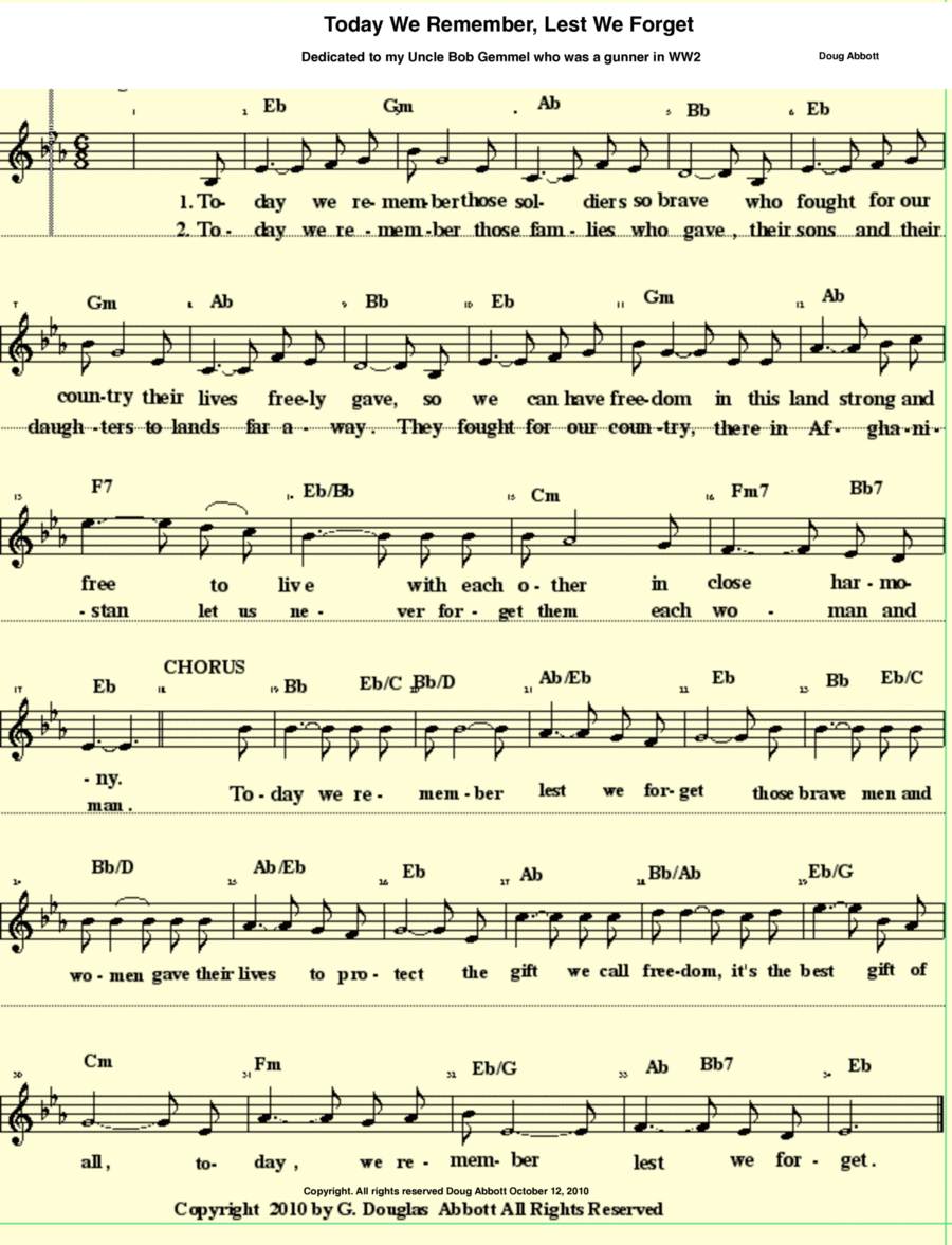 Today We Remember, Lest We Forget Piano scores gallery preview page 1