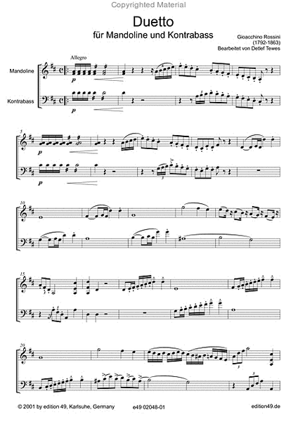 Duetto fur Mandoline und Kontrabass (oder Violoncello oder Gitarre)