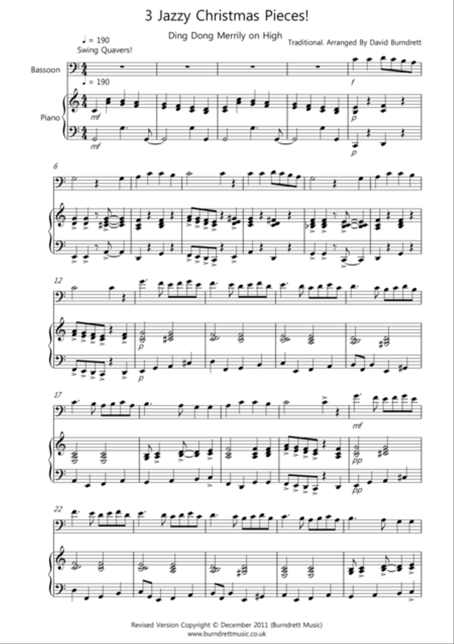 3 Jazzy Christmas Pieces for Bassoon And Piano Woodwind Duet scores gallery preview page 1