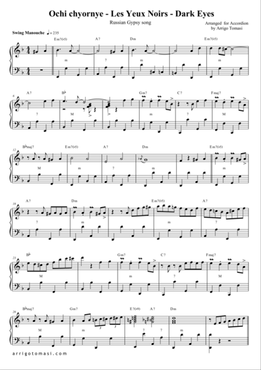 Dark Eyes Les Yeux Noirs for Gypsy Jazz Accordion