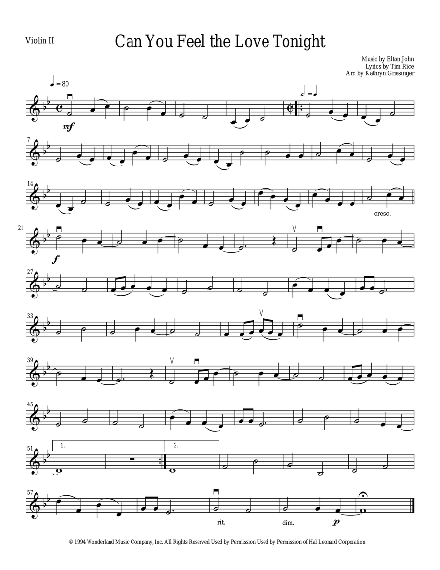 Can You Feel The Love Tonight String Quartet scores gallery preview page 2