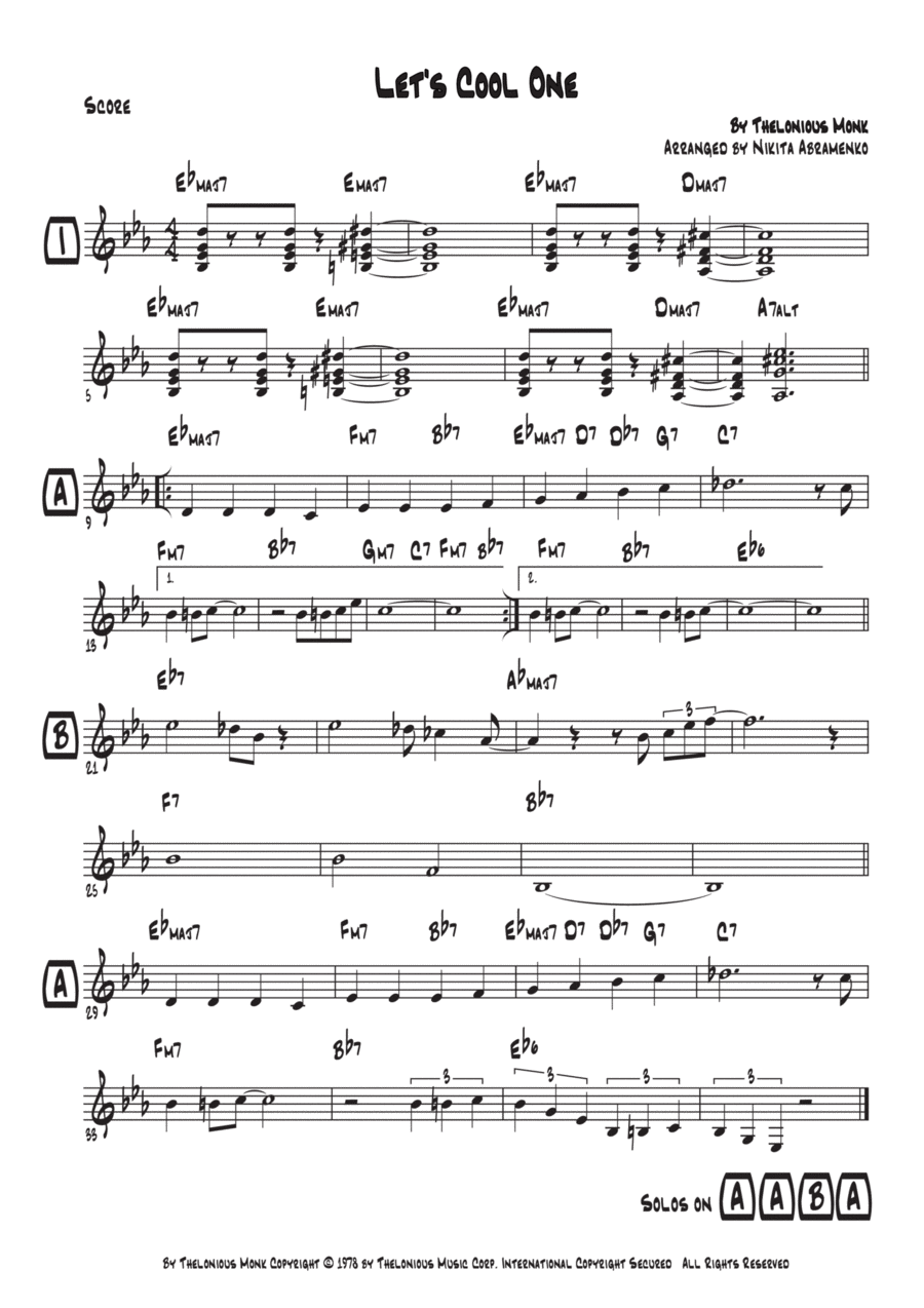 Let's Cool One Piano, Vocal, Guitar scores gallery preview page 1