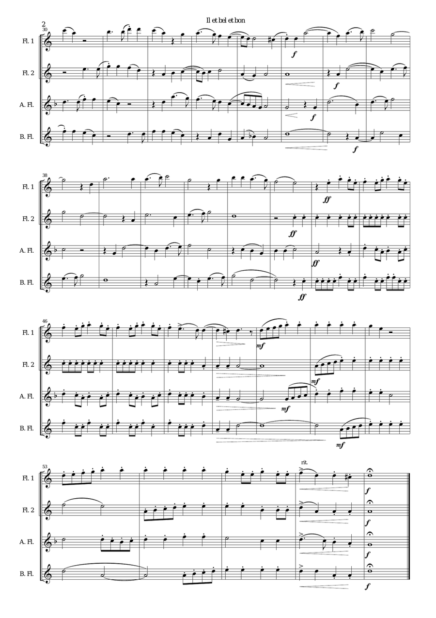 Il est bel et bon (He is good and handsome) for flute quartet Flute Quartet scores gallery preview page 2