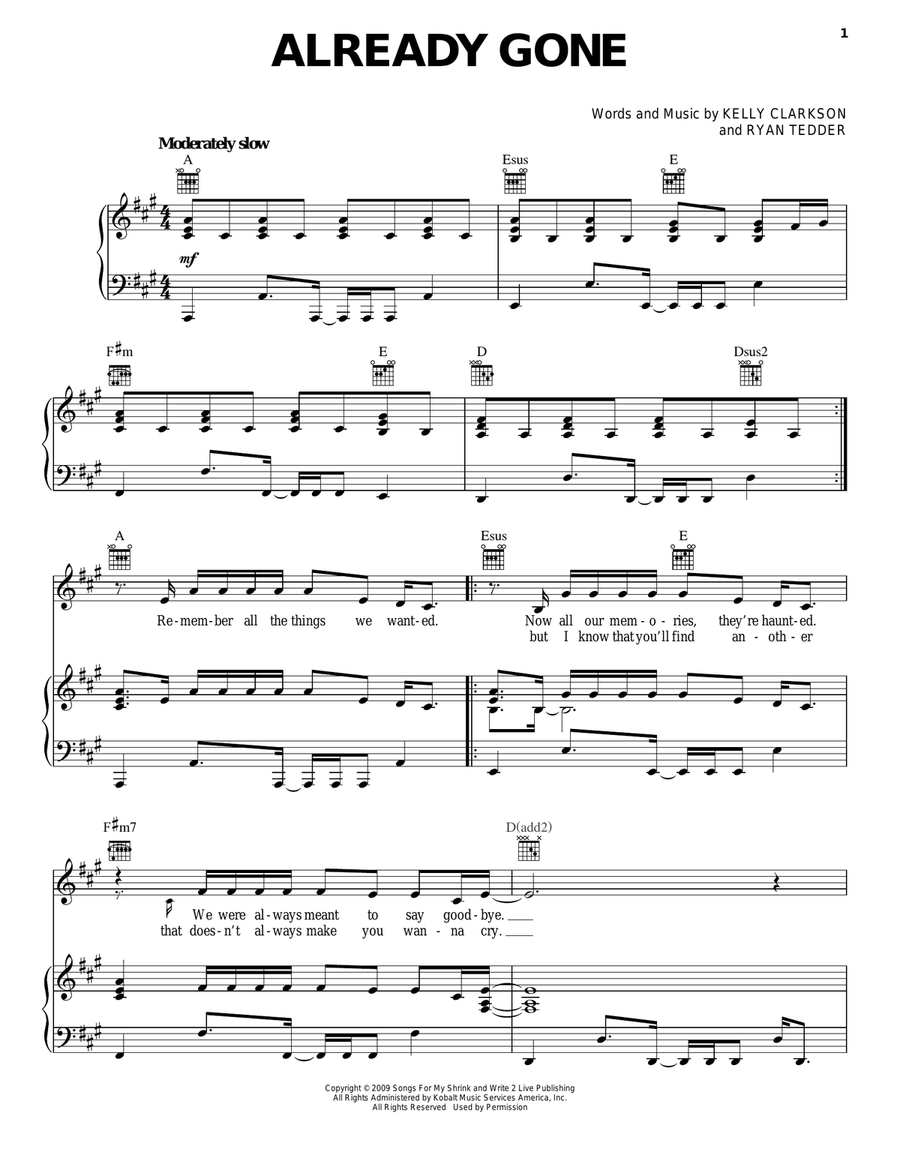 Already Gone Piano, Vocal, Guitar scores gallery preview page 1