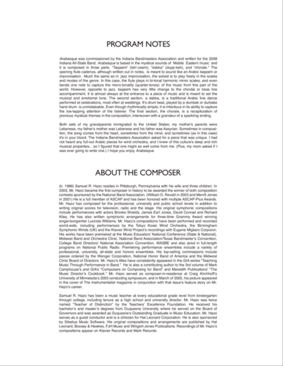 Arabesque - Full Score by Samuel R. Hazo - Concert Band - Digital Sheet