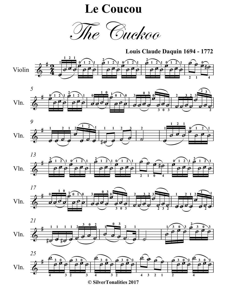 Le Coucou the Cuckoo Easy Violin Sheet Music