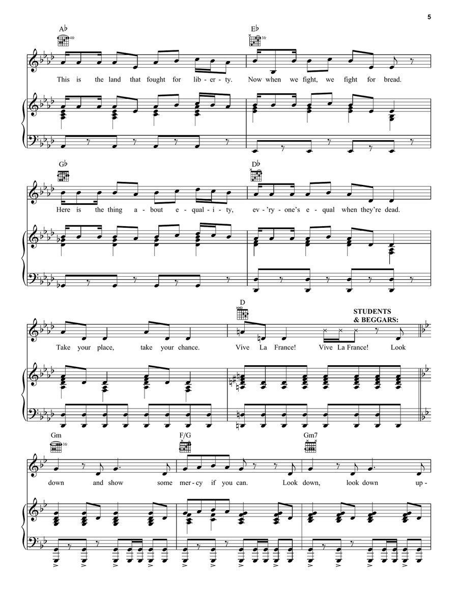 Look Down (Gavroche) Piano, Vocal, Guitar scores gallery preview page 5