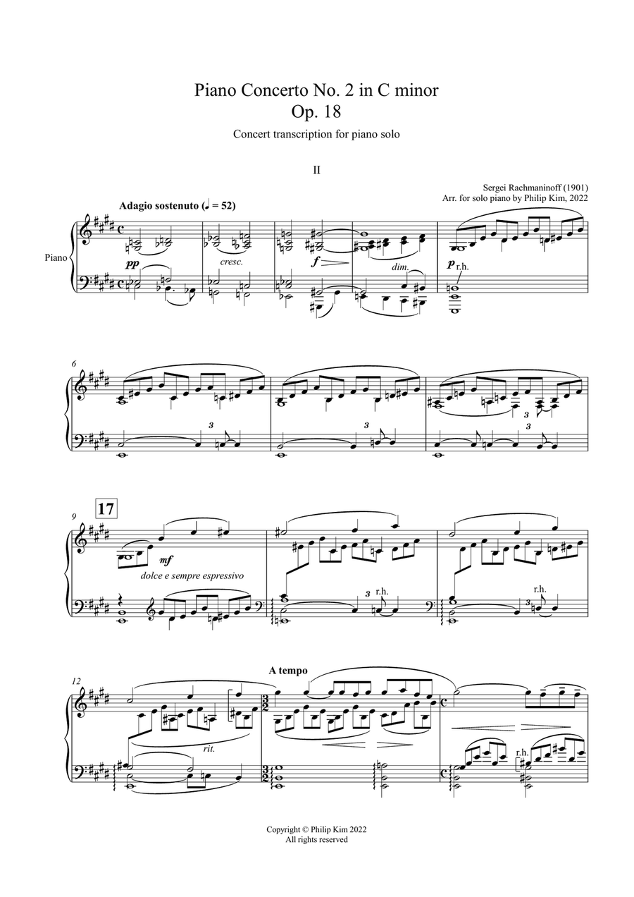 Rachmaninoff Piano Concerto No. 2 Op. 18 Concert Transcription for Solo Piano (Second Movement) Piano Solo scores gallery preview page 2