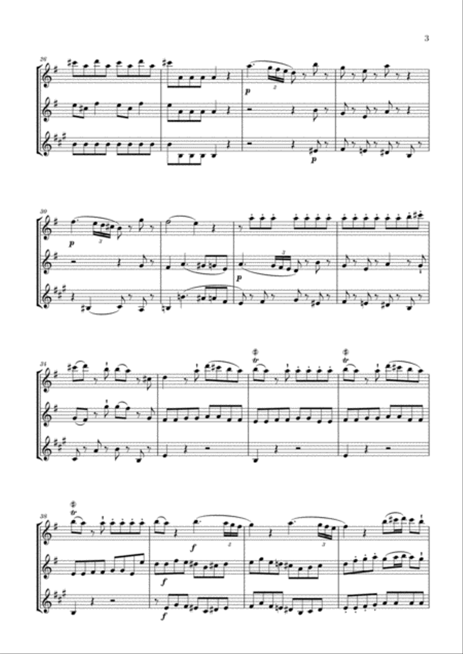 Eine Kleine Nachtmusik for 2 Flutes and Bass Clarinet Woodwind Trio scores gallery preview page 3
