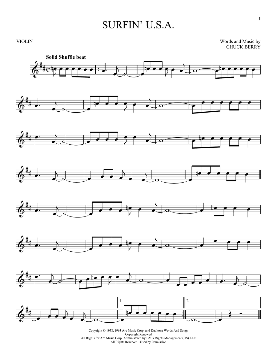 Surfin' U.S.A. Violin Solo scores gallery preview page 1