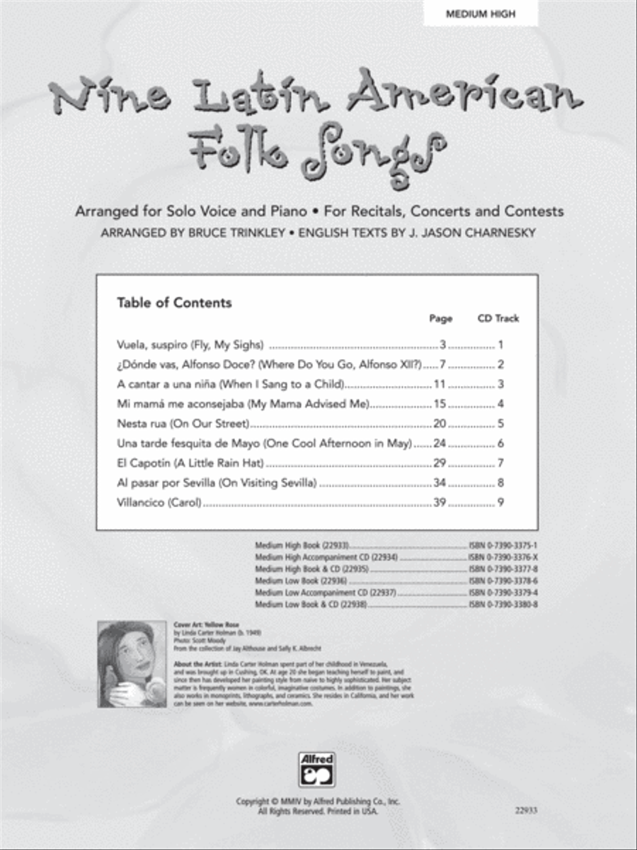 Nine Latin American Folk Songs Medium-High Voice scores gallery preview page 2