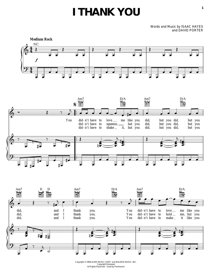 I Thank You Piano, Vocal, Guitar scores gallery preview page 1