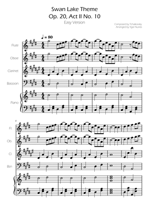 Swan Lake (theme) - Tchaikovsky - Woodwind Quartet w/ Piano Accompaniment