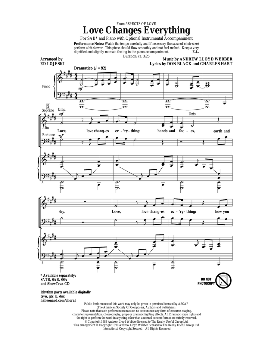 Love Changes Everything (from Aspects Of Love) (arr. Ed Lojeski) 3-Part scores gallery preview page 1