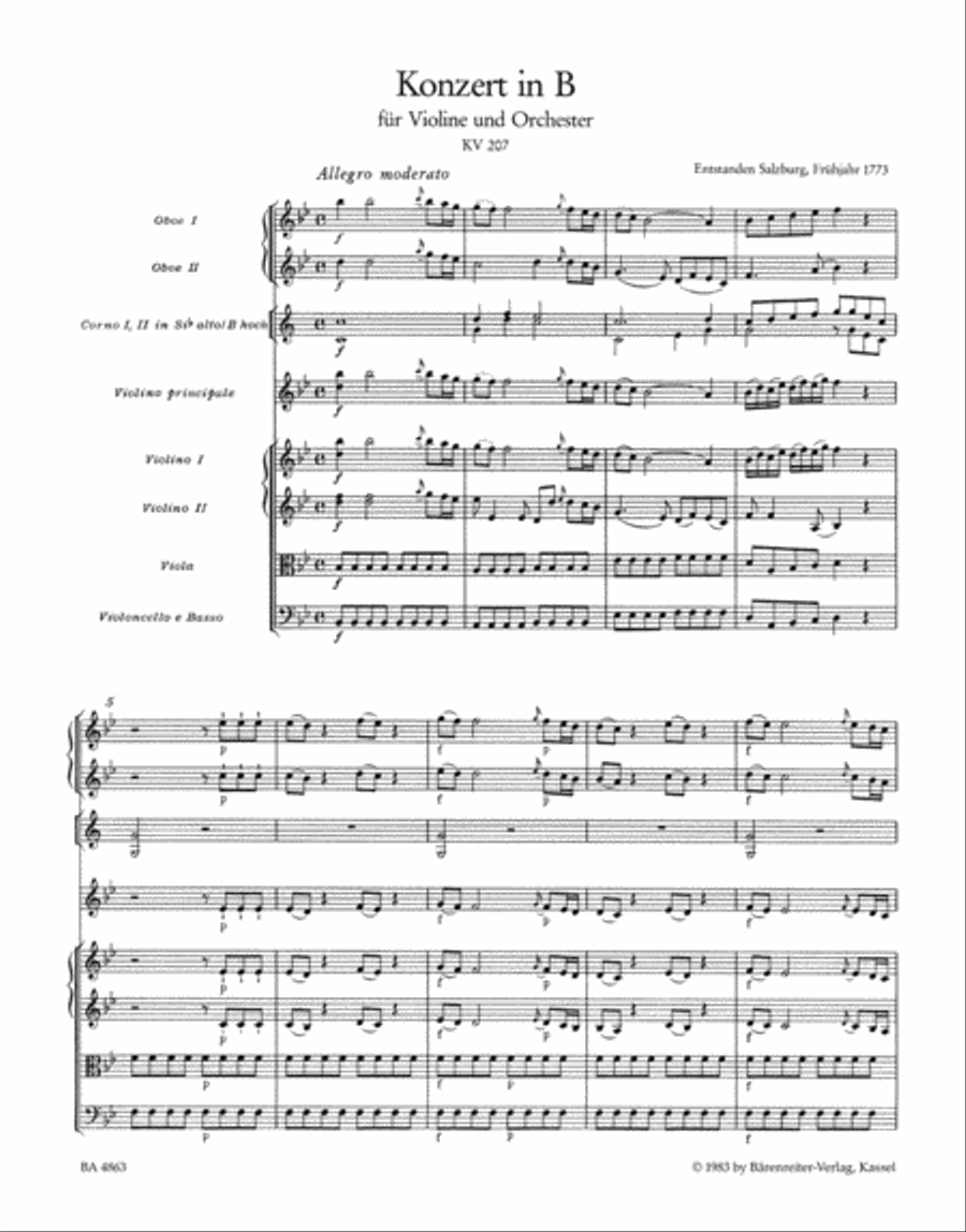 Concerto for Violin and Orchestra, No. 1 B flat major, KV 207 Orchestra scores gallery preview page 2