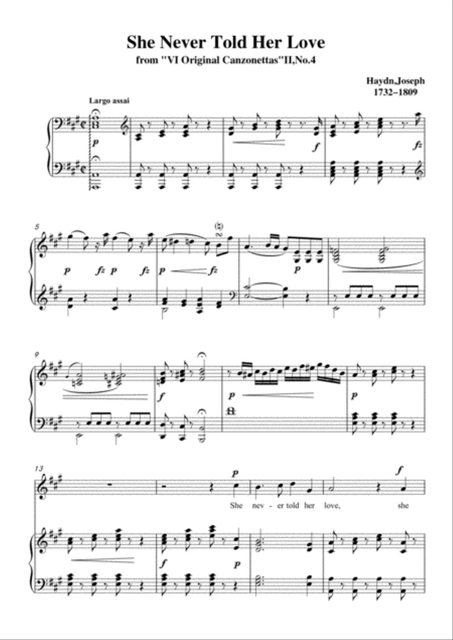 Haydn-She Never Told Her Love in A Major, for Voice and Piano Voice Solo scores gallery preview page 3