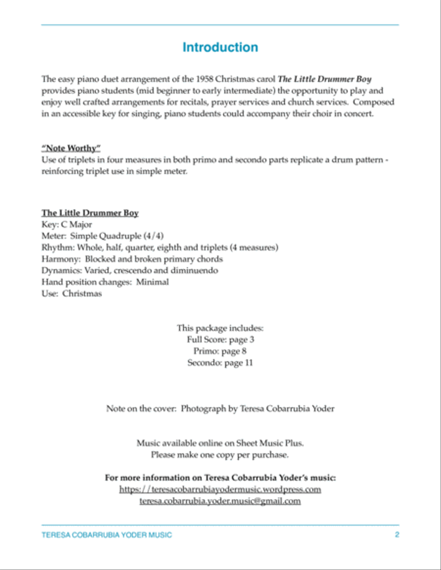 The Little Drummer Boy Easy Piano scores gallery preview page 2
