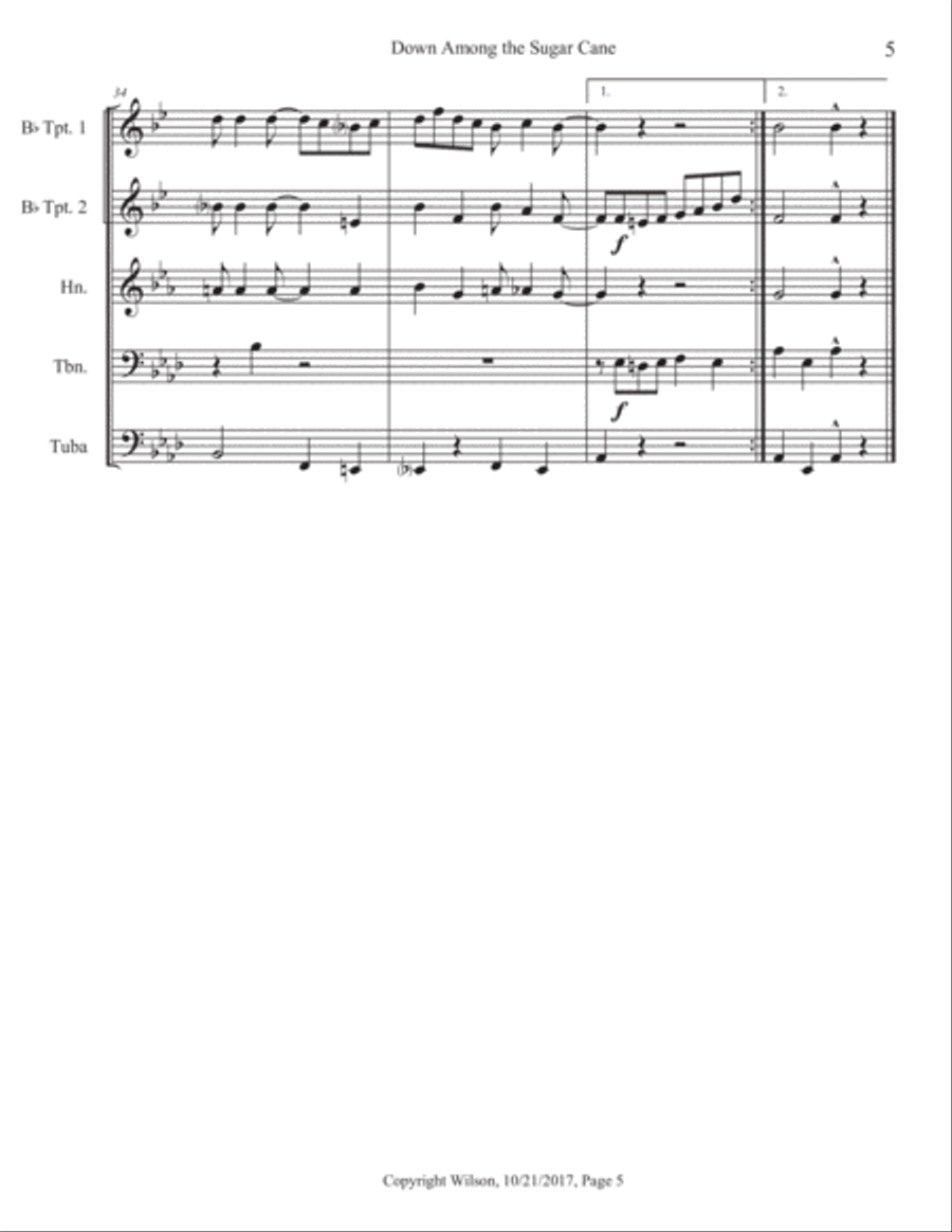 Down Among the Sugar Cane Brass Quintet scores gallery preview page 6