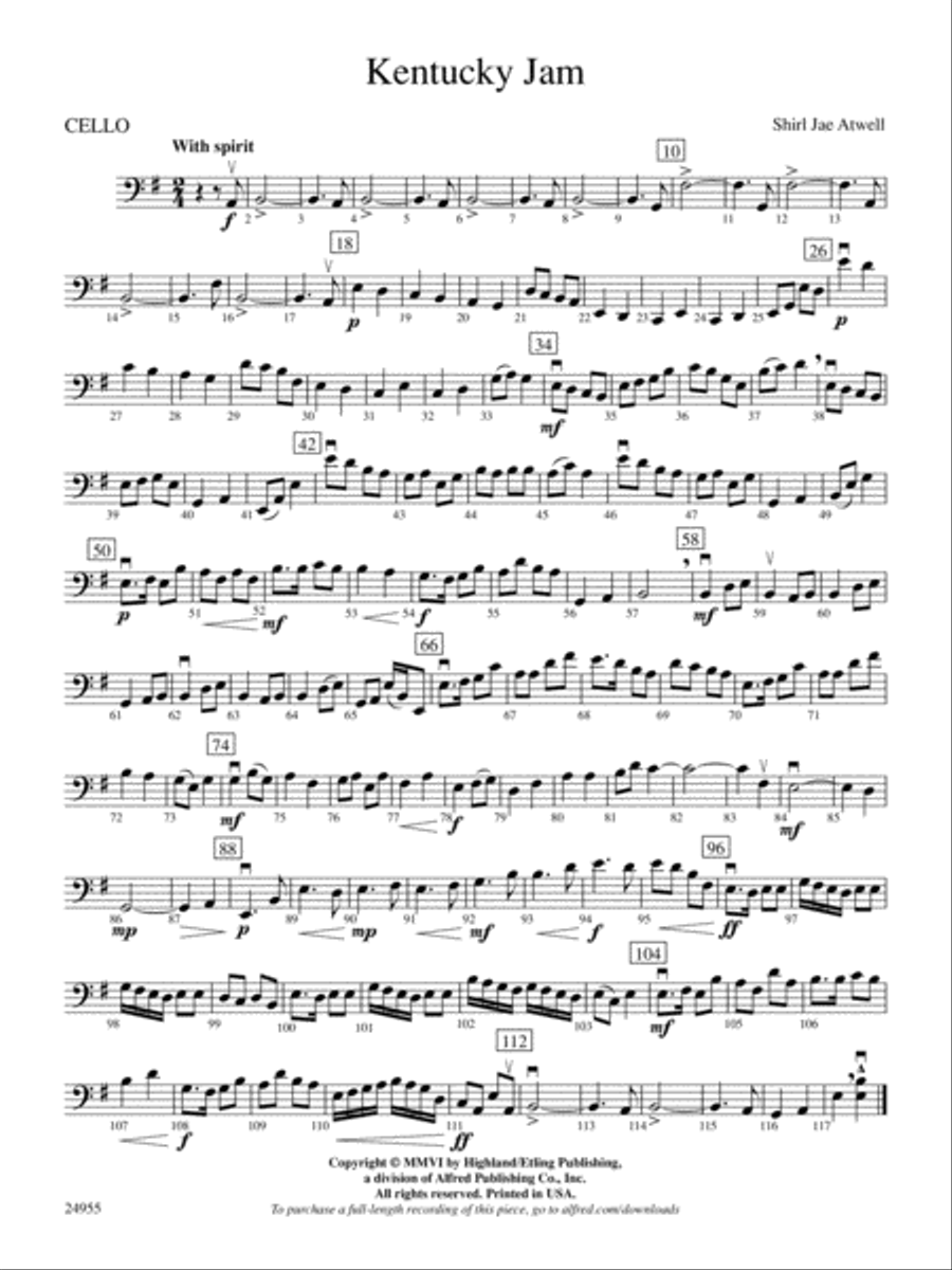 Kentucky Jam: Cello Kentucky Jam: Cello String Orchestra scores gallery preview page 1