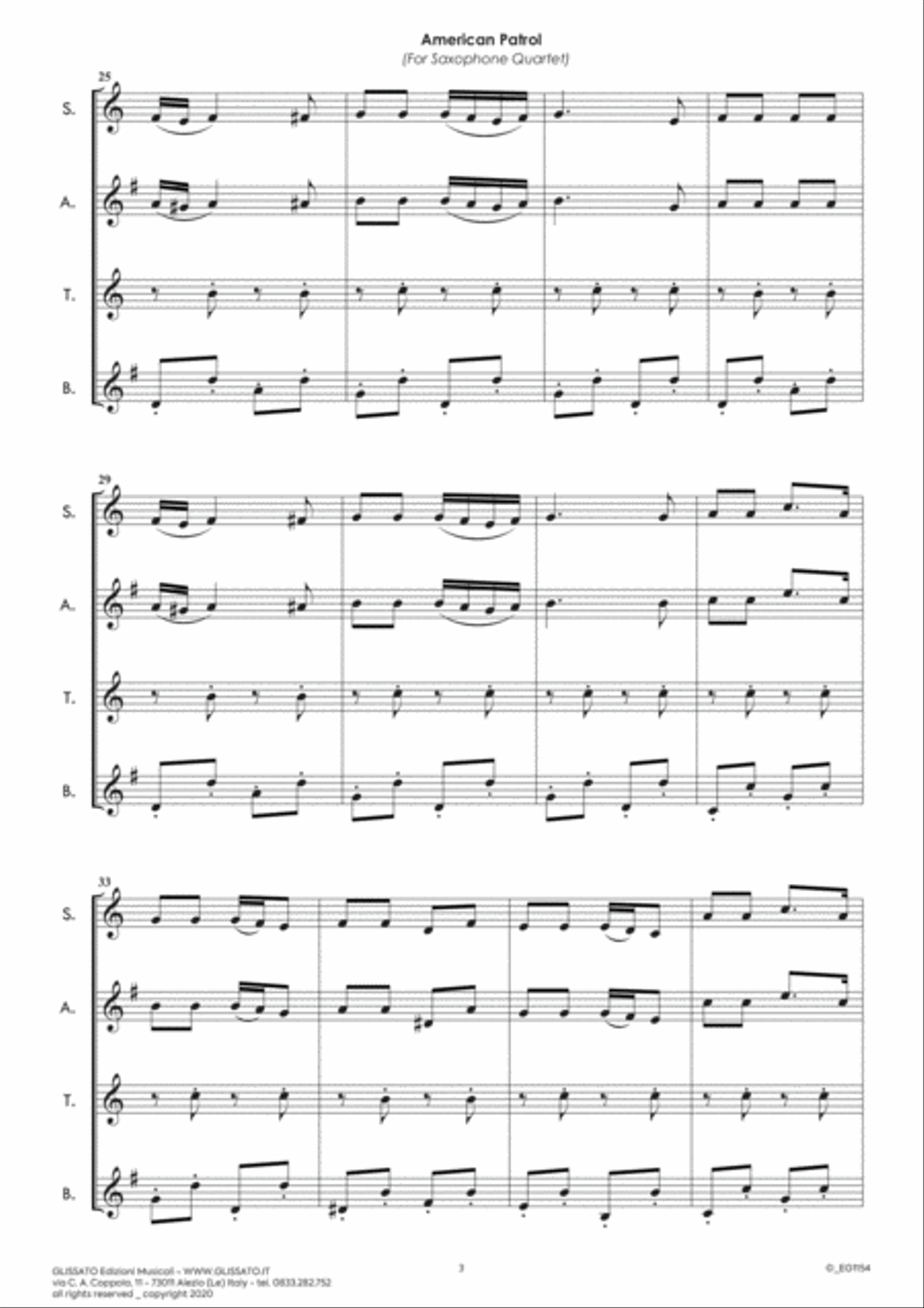 American Patrol - Saxophone Quartet score & parts image number null