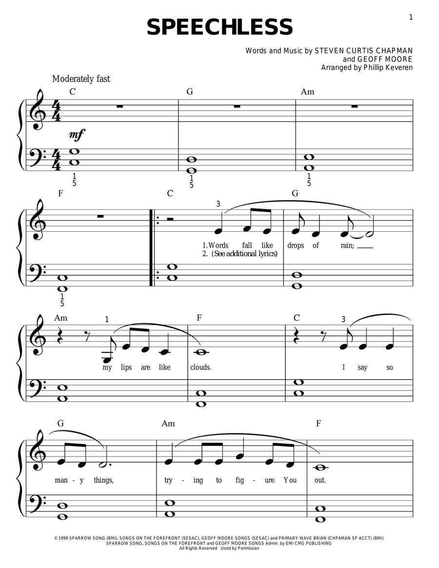 Speechless (arr. Phillip Keveren) Easy Piano scores gallery preview page 1