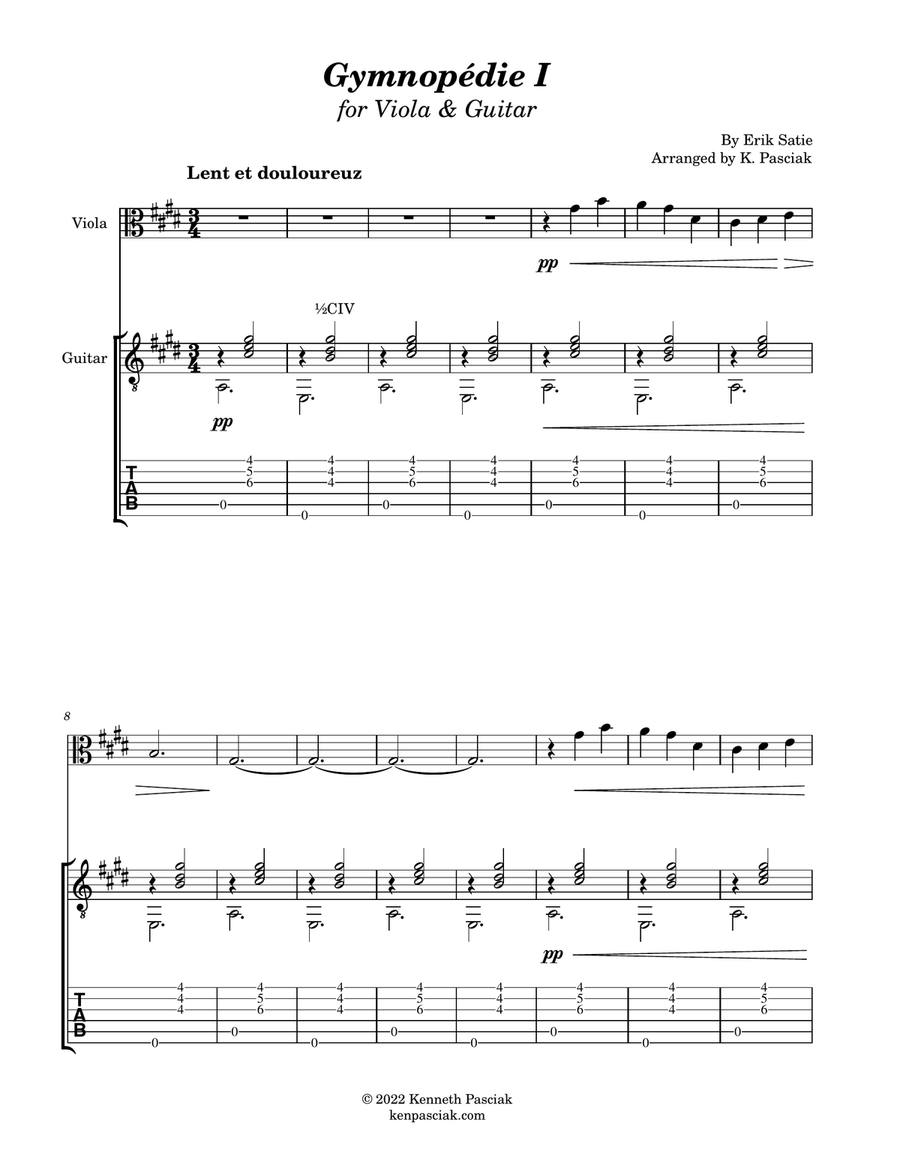 Gymnopédie I (for Viola and Guitar) String Duet scores gallery preview page 3