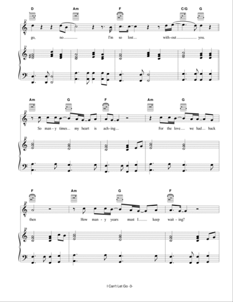 I Can't Let Go Piano, Vocal, Guitar scores gallery preview page 4