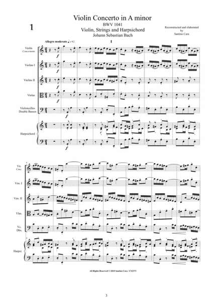 Bach - Six Violin Concertos for Violin, Strings and Harpsichord - Scores and Parts