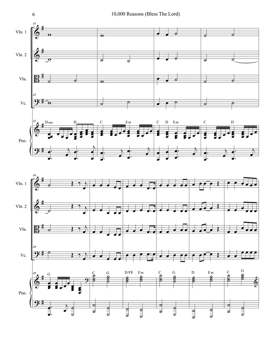 10,000 Reasons (Bless The Lord) String Quartet scores gallery preview page 6