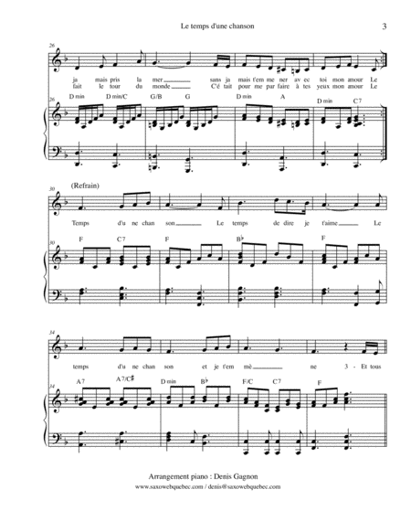 Le temps d'une chanson (partition de piano d'accompagnement) image number null