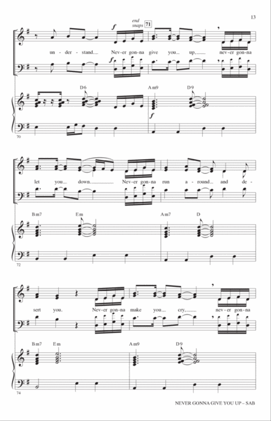 Never Gonna Give You Up (arr. Roger Emerson) 3-Part scores gallery preview page 12