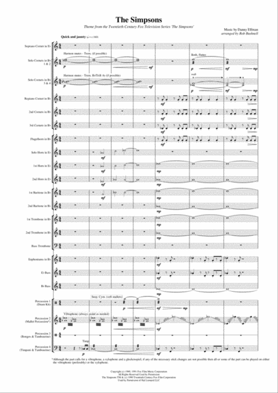 Theme From The Simpsons TM from the Twentieth Century Fox Television Series THE SIMPSONS Brass Band scores gallery preview page 4