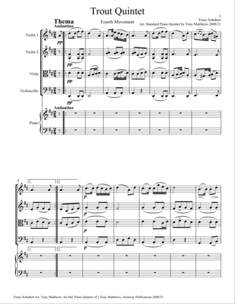 Franz Schubert - Trout Quintet (Full Score) Piano Quintet scores gallery preview page 3