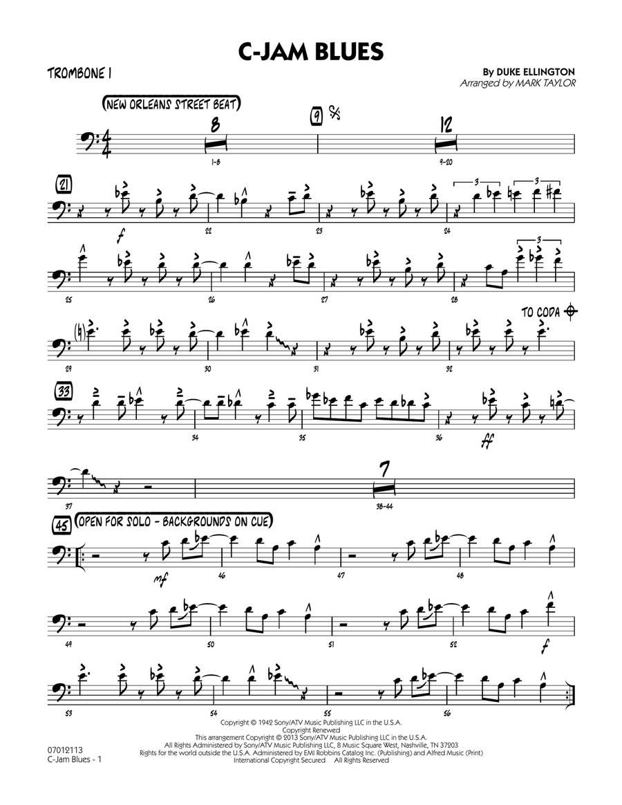 C-Jam Blues (arr. Mark Taylor) - Trombone 1 Jazz Ensemble scores gallery preview page 1