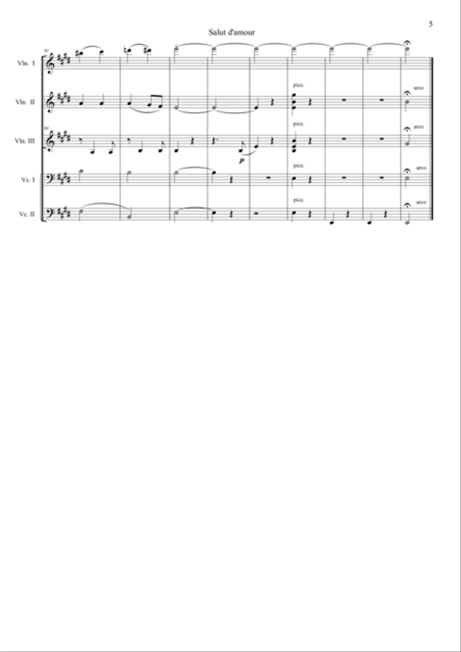Salut d'amour String Quintet scores gallery preview page 5