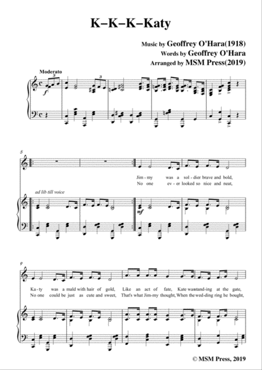 Geoffrey O'Hara-K-K-K-Katy,in C Major,for Voice and Piano Voice Solo scores gallery preview page 3