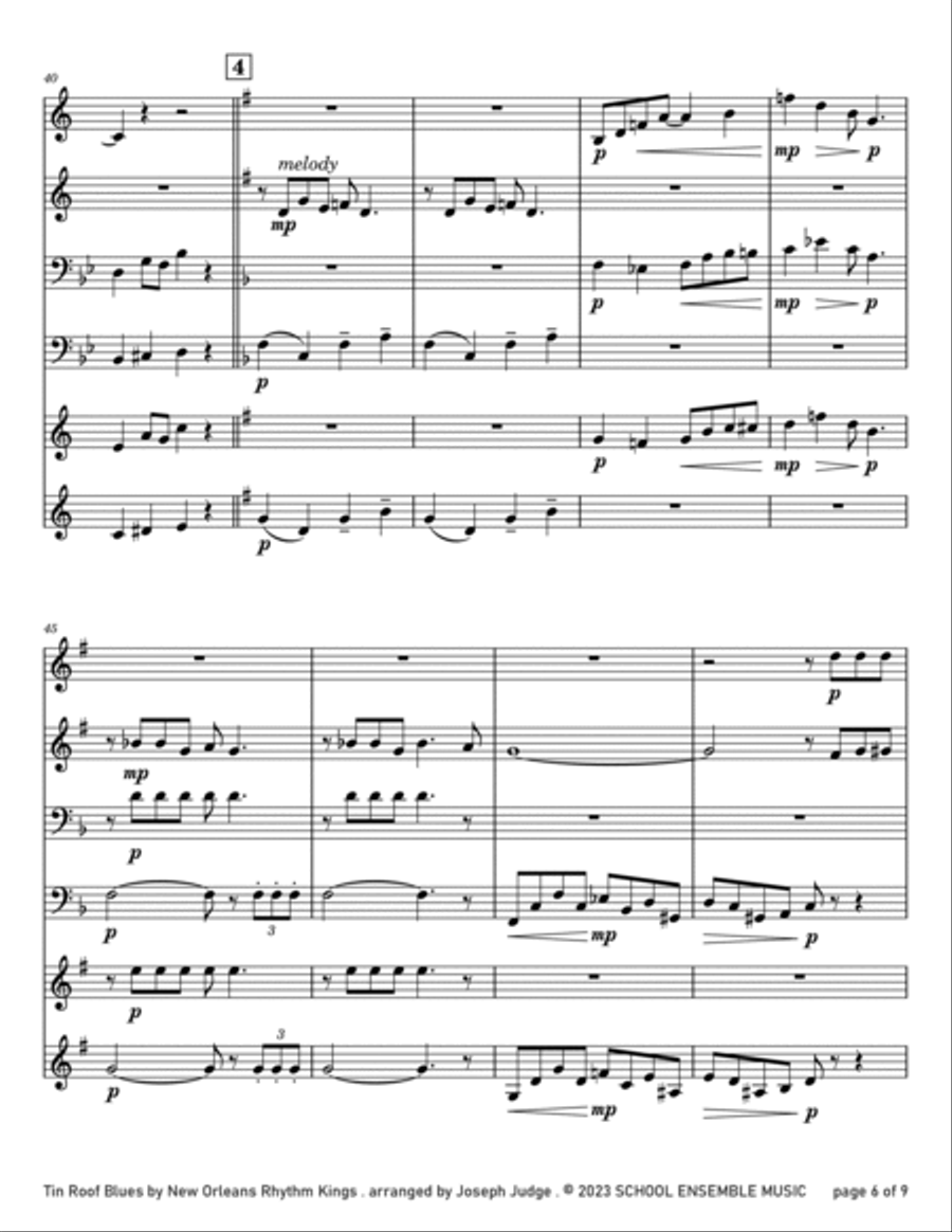Tin Roof Blues by the Kings for Brass Quartet in Schools Brass Quartet scores gallery preview page 6