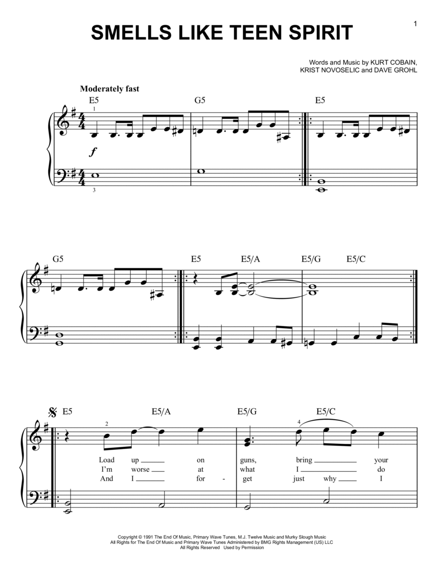 Smells Like Teen Spirit Easy Piano scores gallery preview page 1