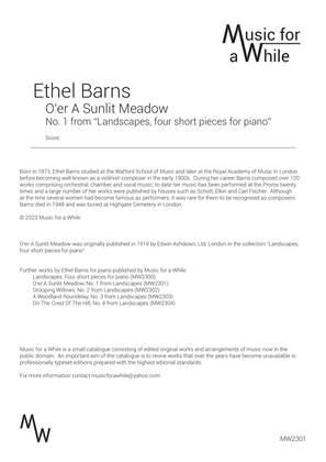 Ethel Barns - O'er A Sunlit Meadow, No. 1 from "Landscapes, four short pieces for piano"