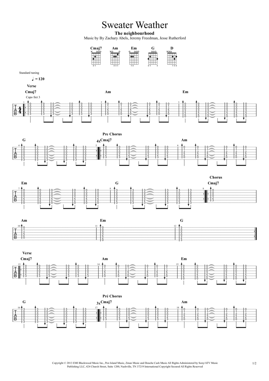 Sweater Weather Guitar Tablature scores gallery preview page 1