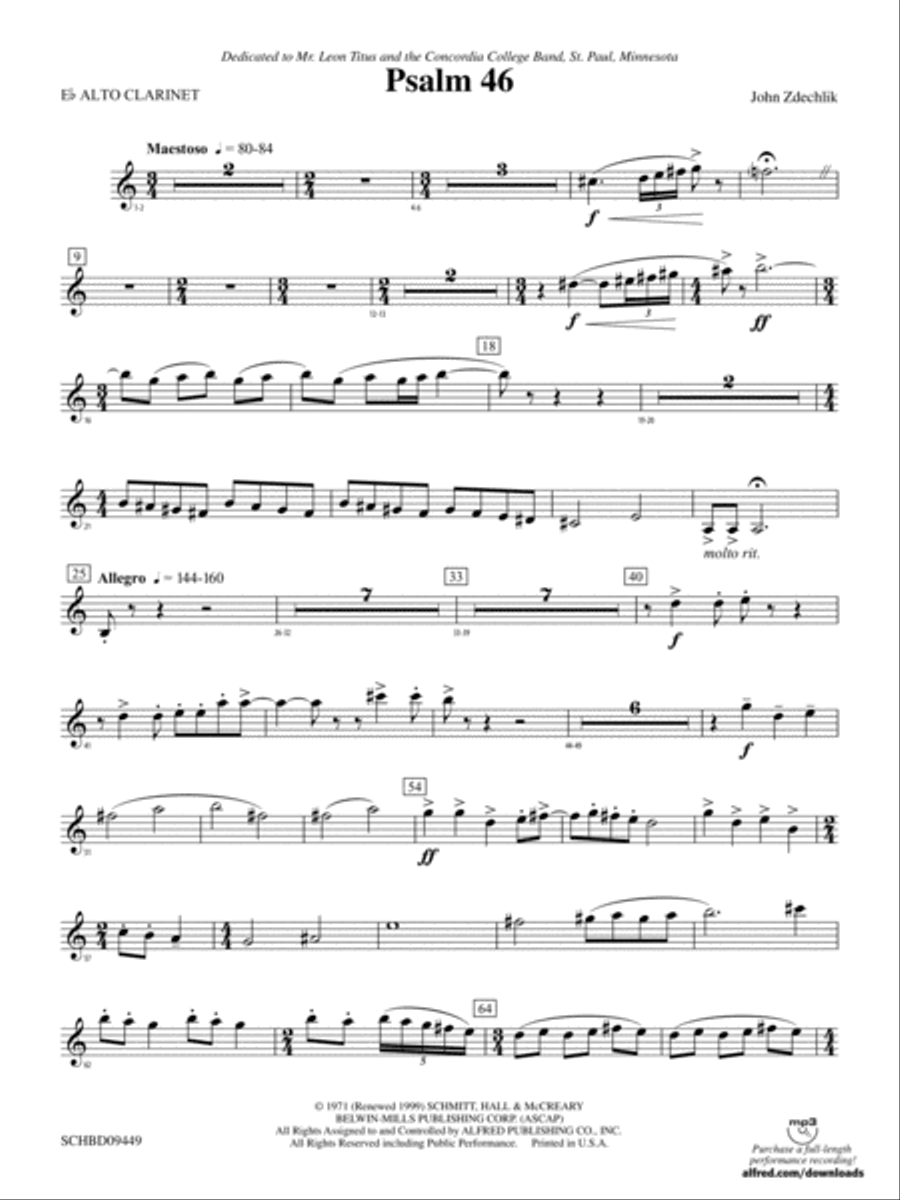 Psalm 46: E-flat Alto Clarinet Concert Band scores gallery preview page 1