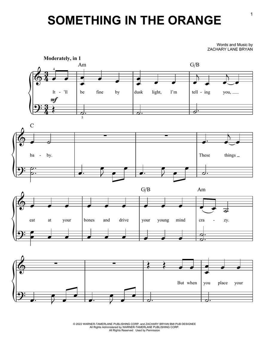 Something In The Orange Easy Piano scores gallery preview page 1