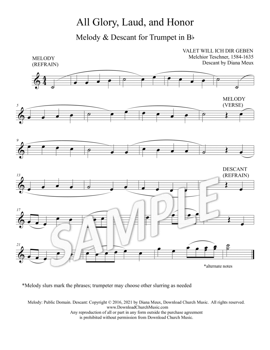 All Glory, Laud, and Honor - Trumpet melody and descant Trumpet Solo scores gallery preview page 1