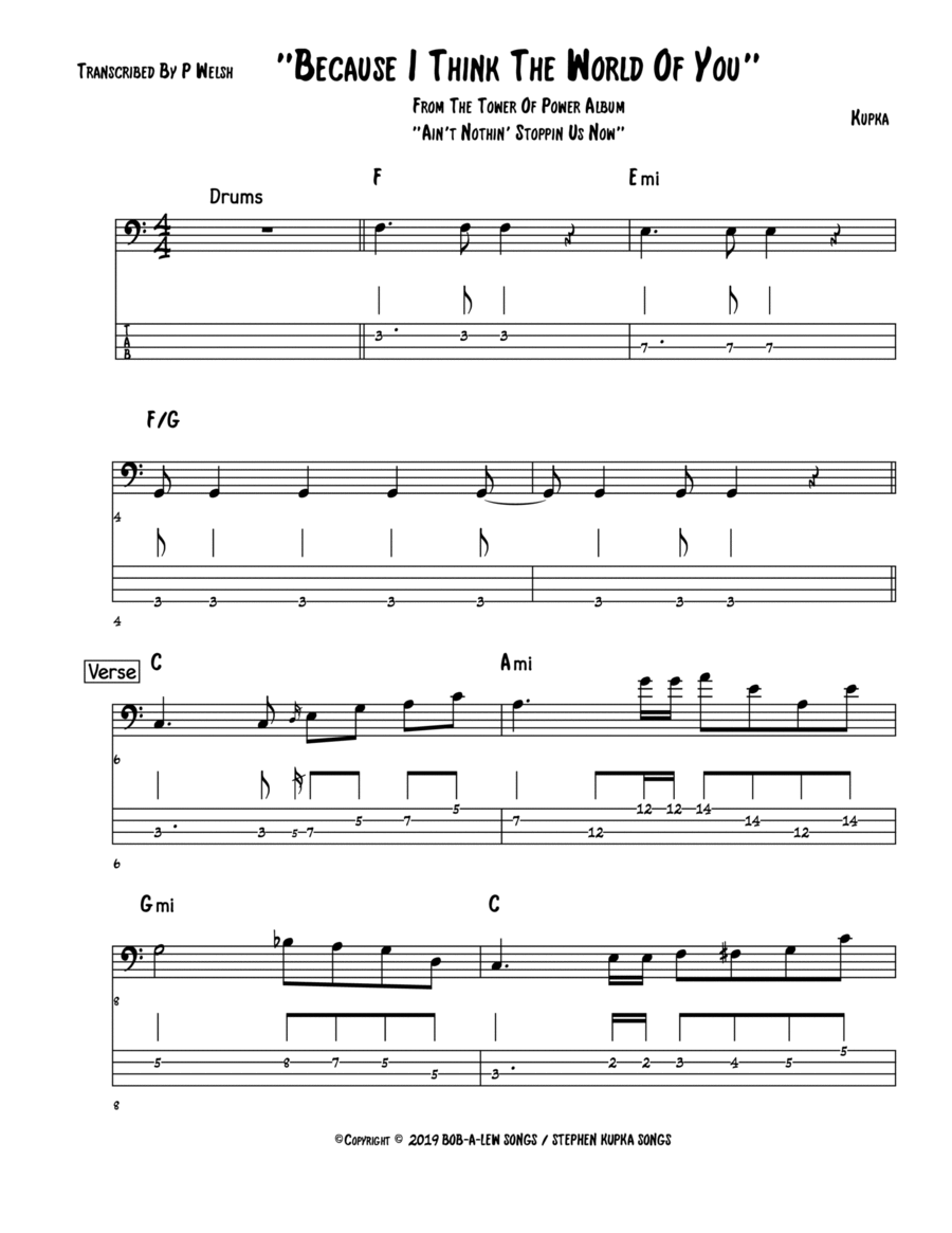 Because I Think The World Of You Bass Guitar scores gallery preview page 1