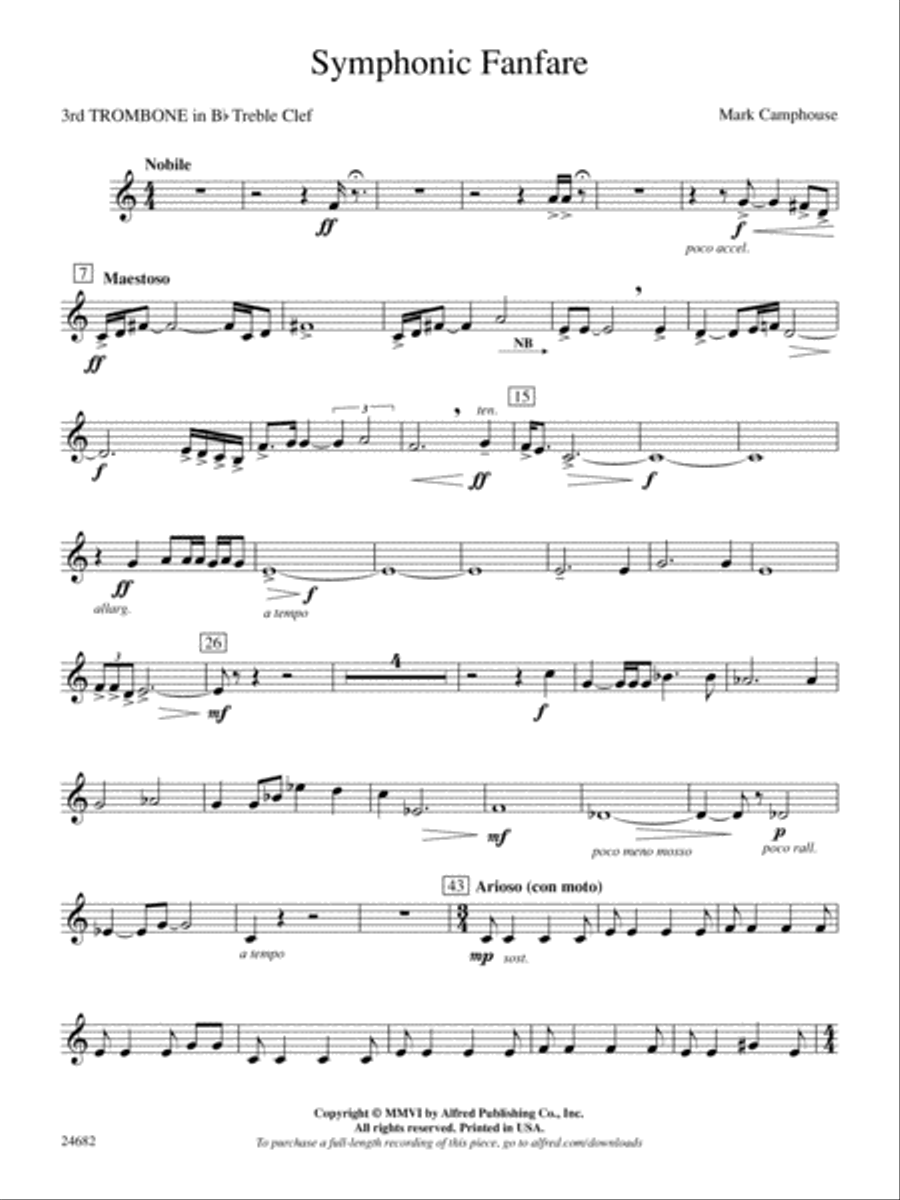 Symphonic Fanfare: (World Part) 3rd B-flat Trombone T.C. Concert Band scores gallery preview page 1