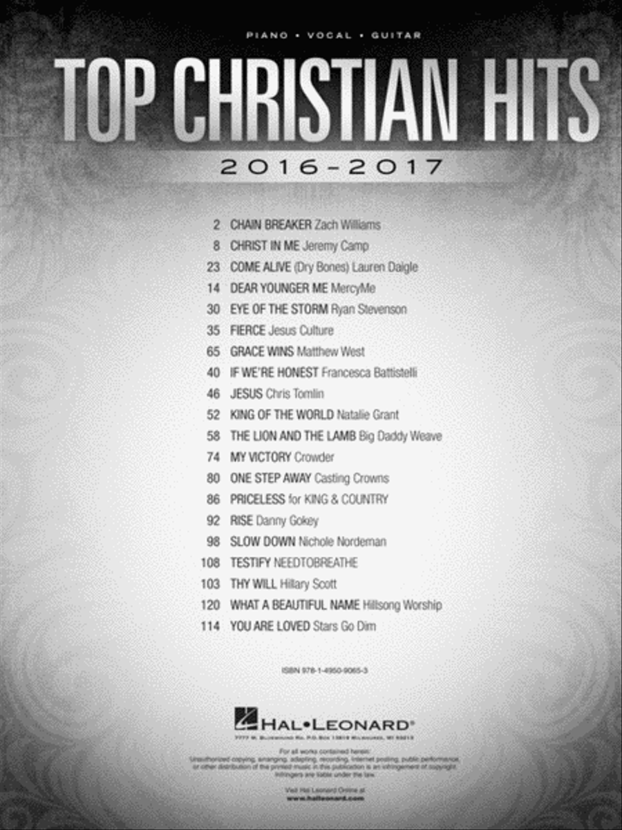 Top Christian Hits 2016-2017 Piano, Vocal, Guitar scores gallery preview page 2