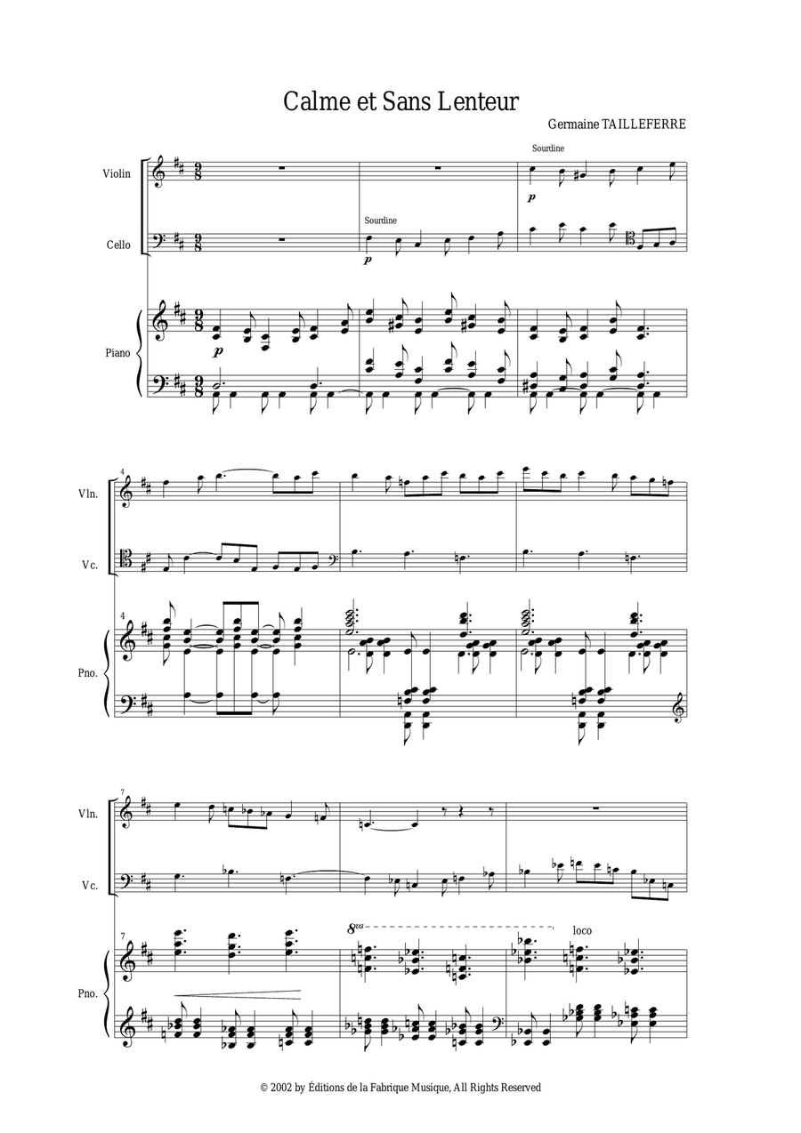 Germaine Tailleferre: Calme et Sans Lenteur for piano trio Piano Trio scores gallery preview page 2
