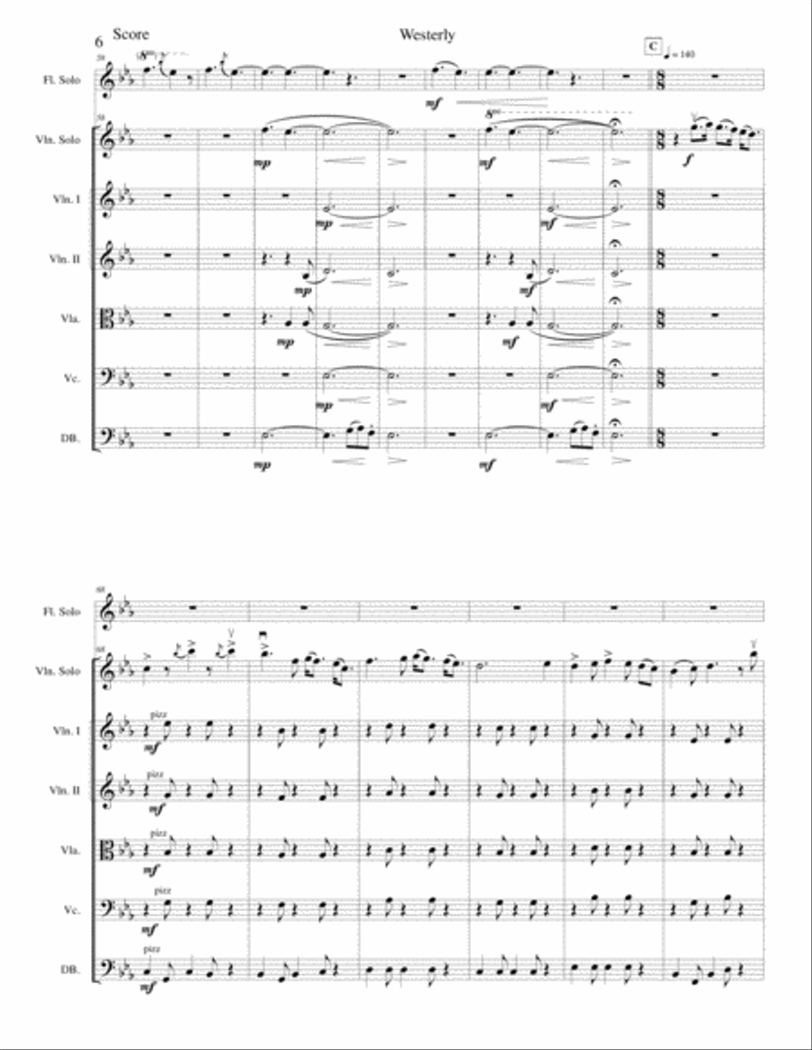 Westerly for flute, violin and string orchestra (SCORE only) String Orchestra scores gallery preview page 6