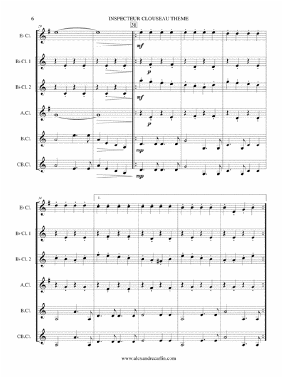 Inspector Clouseau Theme Woodwind Ensemble scores gallery preview page 6