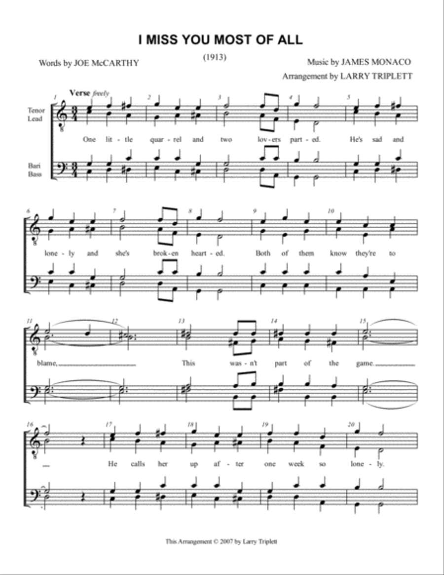 I Miss You Most of All TTBB scores gallery preview page 1